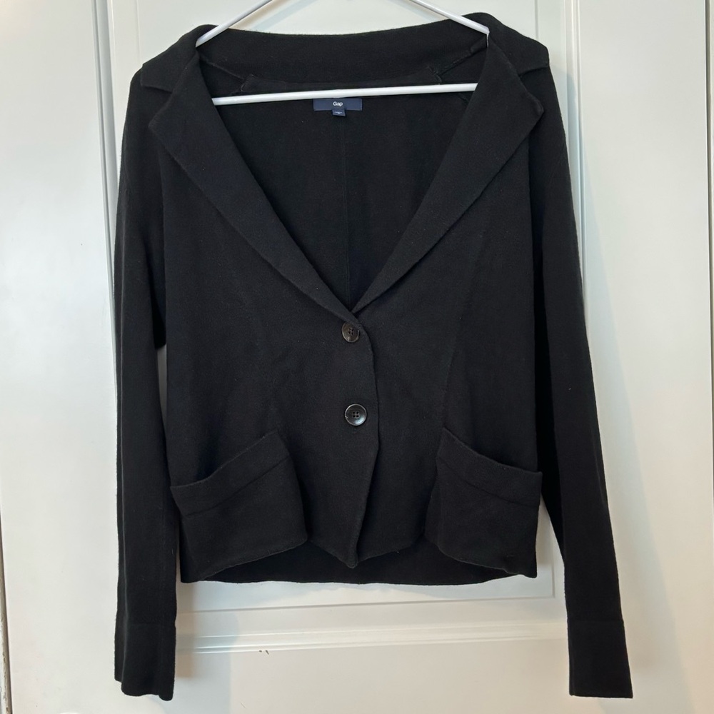 GAP Wool Button-Front Blazer-Style Cardigan Sweater Black Size Medium
